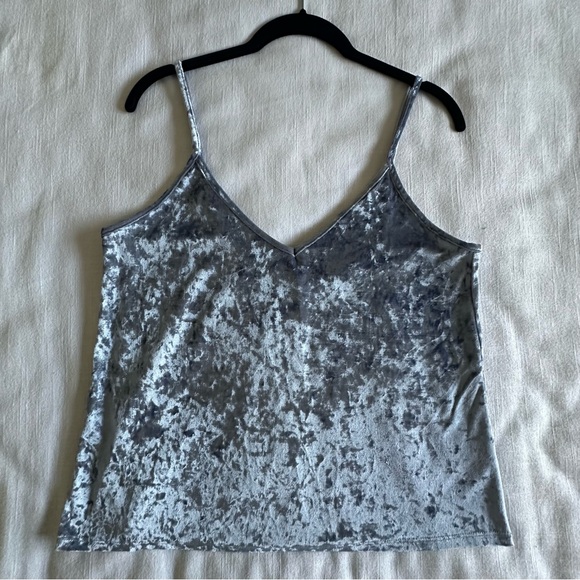 Antistar Crushed Velvet Cami Tank Top Womens Medium Blue V Neck Glam Feminine - Picture 1 of 8